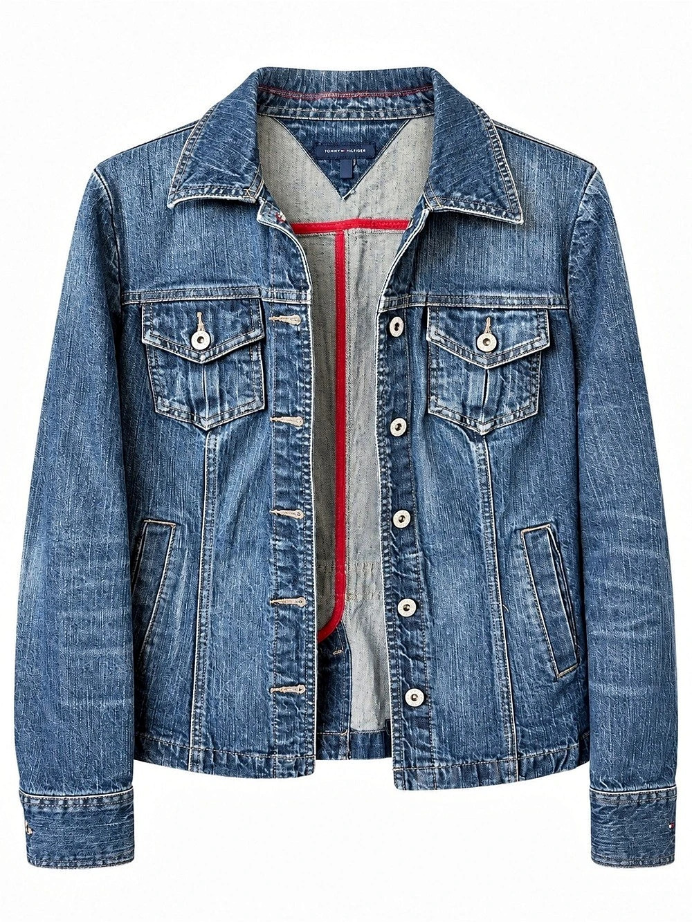Tommy Hilfiger Flag Embroidery Pleated Denim Jacket Women's Denim Jacket Size